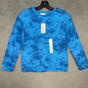 NWT Cat & Jack Sweater Youth Size Medium Bright Blue Tie Dye Pullover Sweatshirt